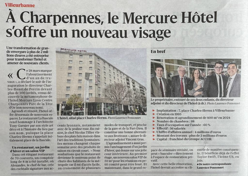 Article de journal sur l'inauguration de l'hotel Mercure à Villeurbanne (69)